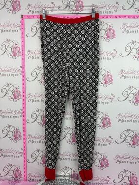La Vie En Rose Black & White Patterned Pajama Pants with Red Waistband
